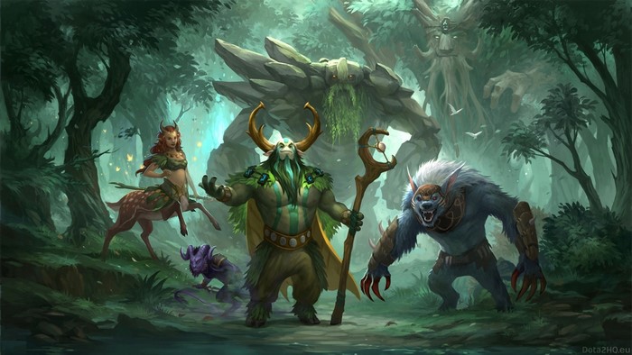 Dota 2 Nature's Prophet and allies in a forest
