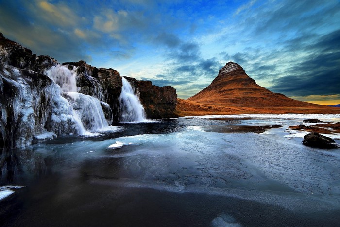 Kirkjufell Mountain and Waterfall in Iceland