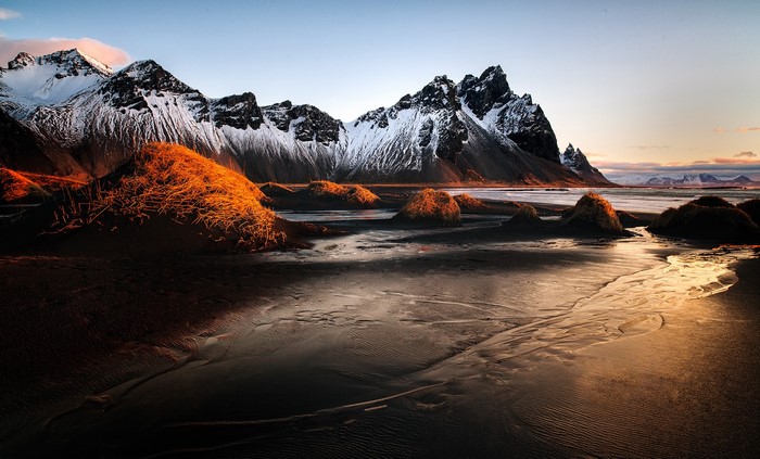 Vestrahorn Mountains and Black Sand Beach in Iceland