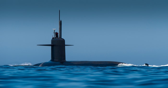 Submarine sailing on the ocean