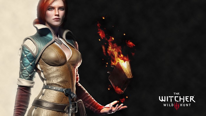 Triss Merigold from The Witcher 3: Wild Hunt with fire and book