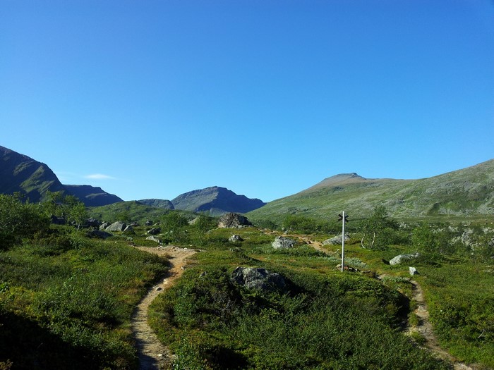 Trail through mountains and grasslands in Norway