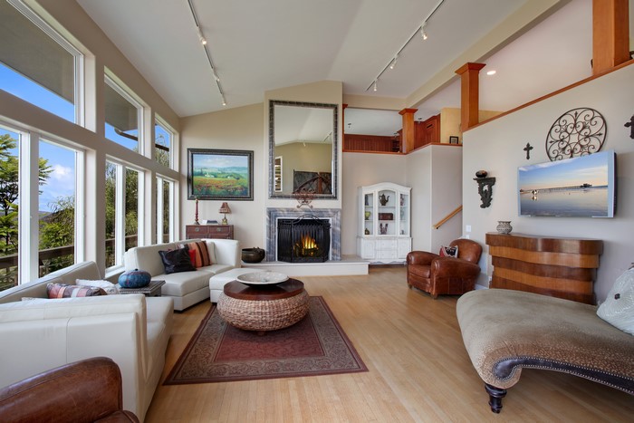 Living room with sofa and fireplace