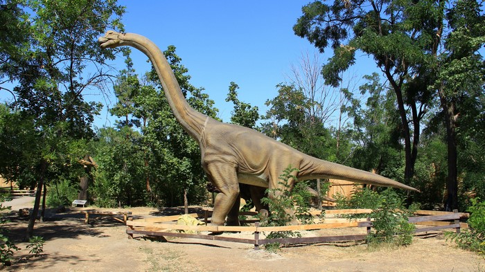 Brachiosaurus dinosaur model in a park
