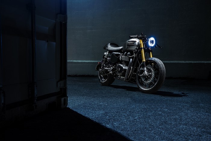 Triumph Bonneville motorcycle at night