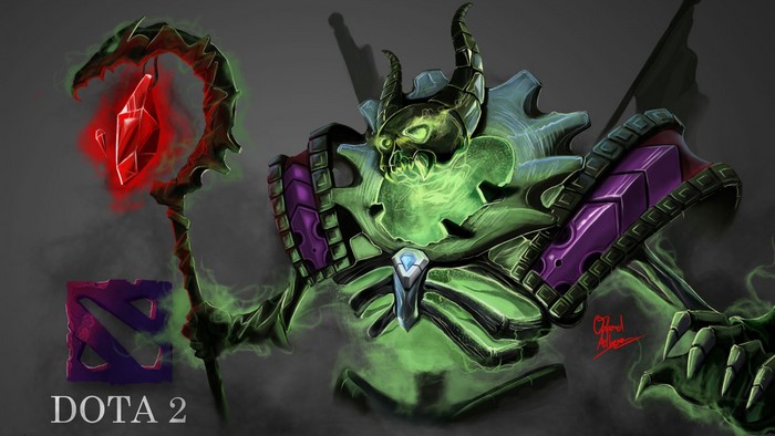 Pugna from DOTA 2 with a staff and gem