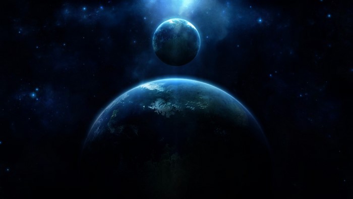 Two planets in deep space with stars