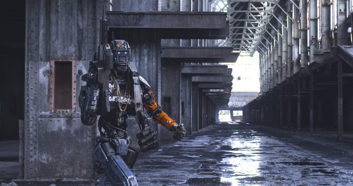 Chappie from Chappie 2015 with assault rifle
