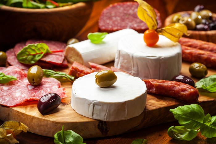 Cheese and Sausage Platter with Olives
