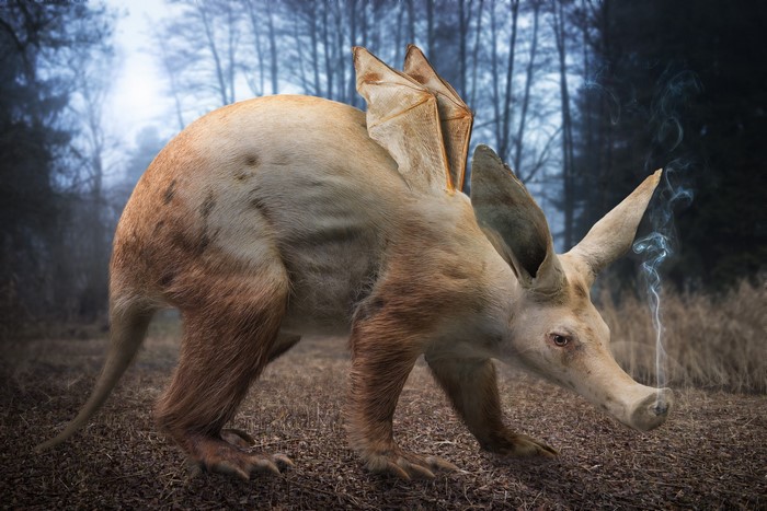 A fantasy creature with bat wings and a long snout