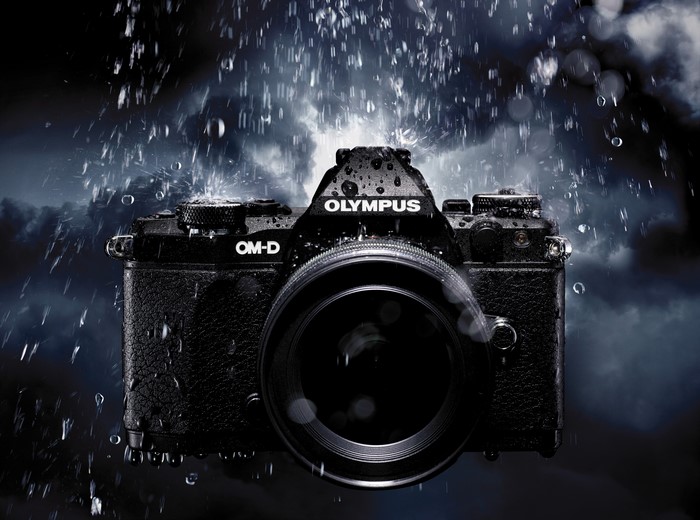 Olympus OM-D E-M5 II camera in rain