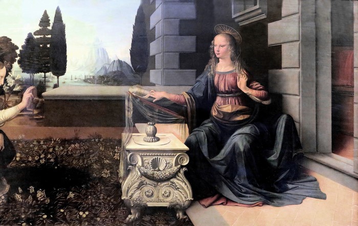 Leonardo da Vinci Annunciation to 1470-2 Uffizi Gallery Florence