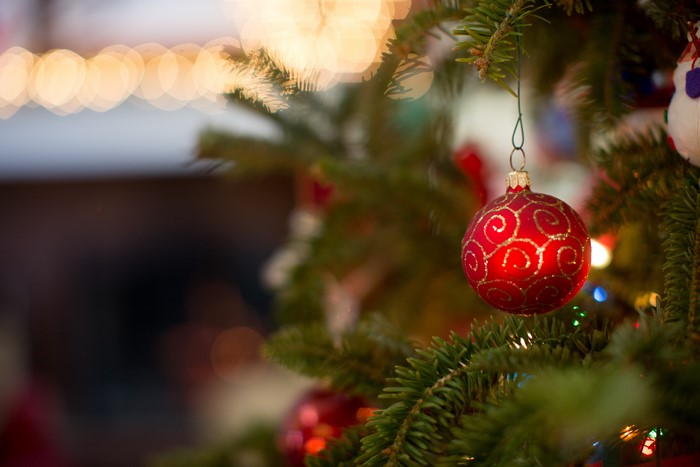 Christmas tree with red ornament