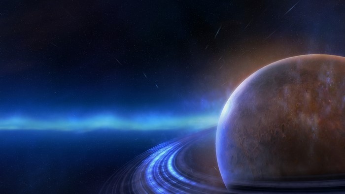 Planet with rings in outer space