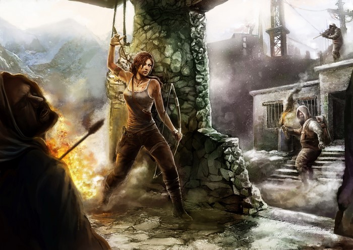 Lara Croft from Tomb Raider 2013 in combat