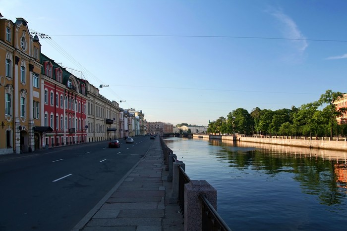 Saint Petersburg canal with buildings and trees