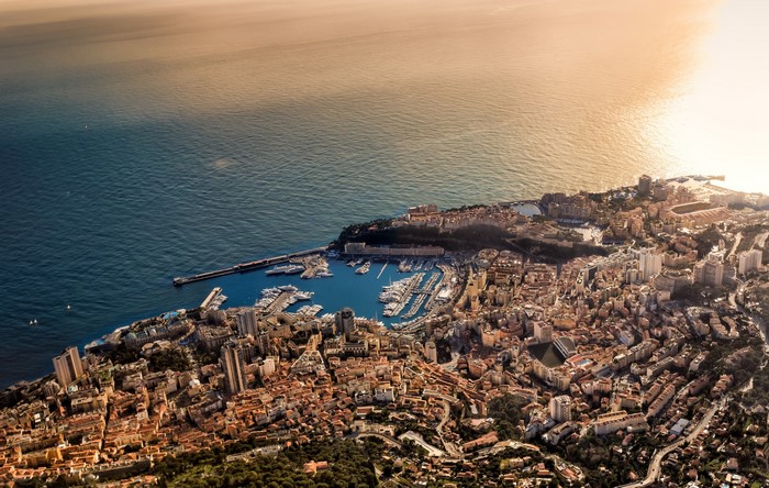 Aerial view of Monaco coastline and harbor