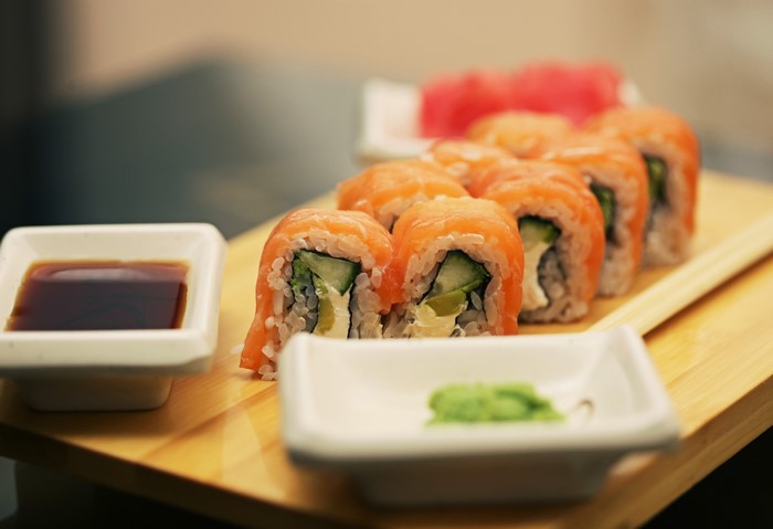 Sushi with Salmon, Cucumber, and Cream Cheese