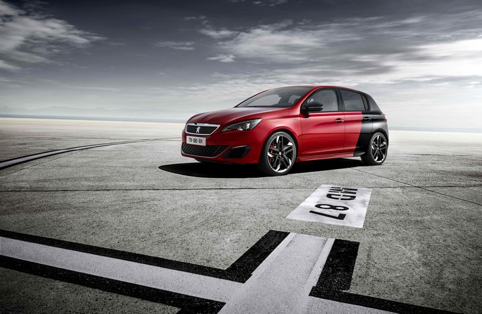 Red 2015 Peugeot 308 GTi on tarmac