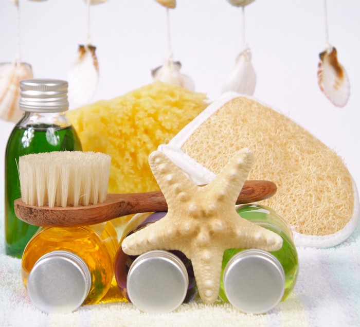 Spa items arranged like a car with starfish