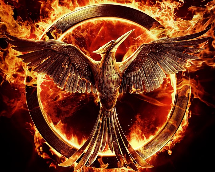 The Mockingjay from The Hunger Games in flames