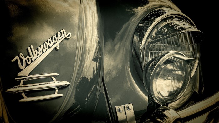 Volkswagen emblem and headlight detail