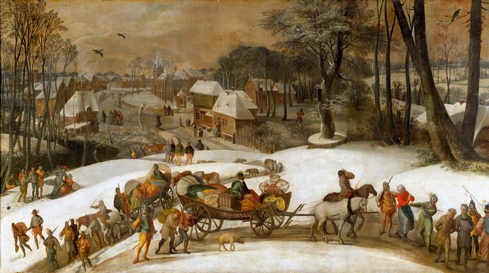 Winter landscape with a military expedition