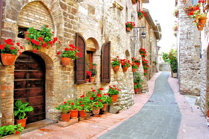 4K Italy Street with Red Begonias