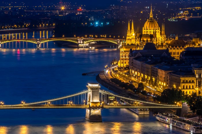 Budapest Night View with Chain Bridge and Parliament