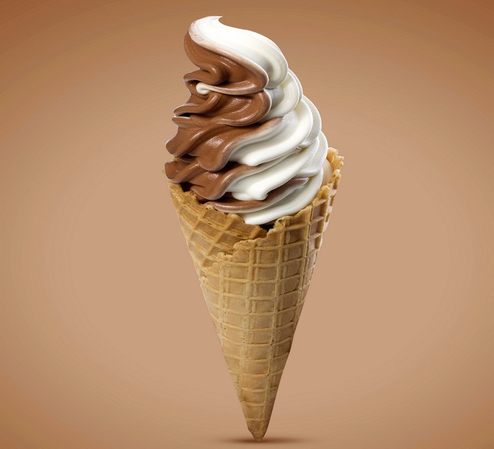 Chocolate and Vanilla Swirl Ice Cream Cone