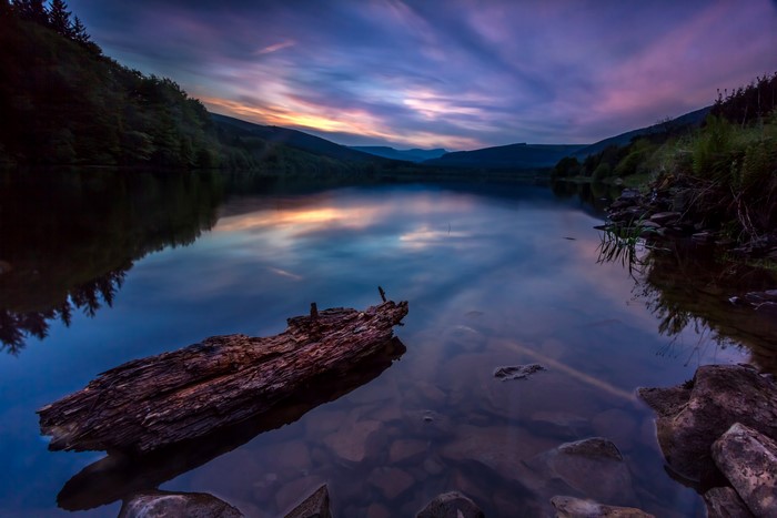 Lake and mountains at sunset