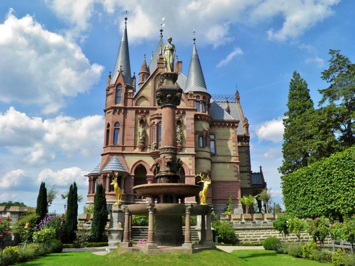 Drachenburg Castle with Fountain and Gardens, Germany