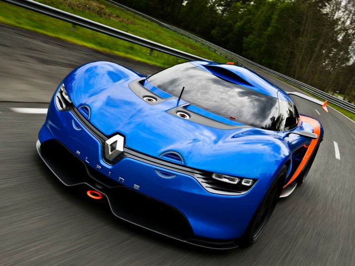 Blue Renault Alpine A110-50 Concept car on a track