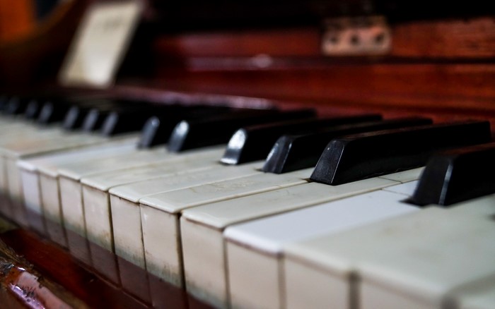 Closeup of a piano keyboard