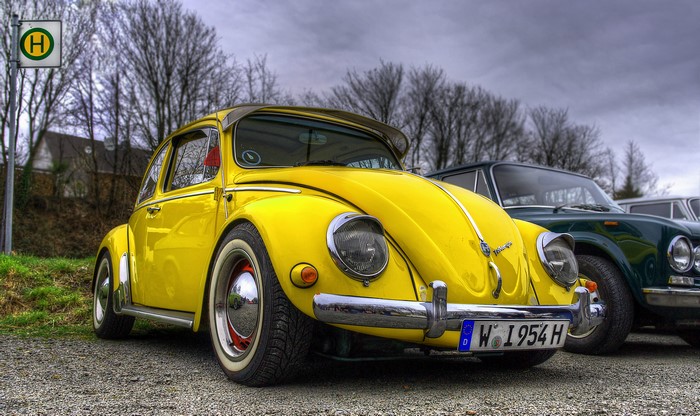 Yellow Volkswagen Beetle vintage car