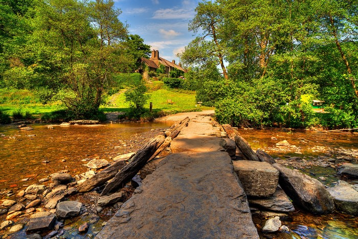Stone bridge over a river in Exmoor, England