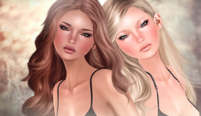 Two digital art women with blonde and brown hair