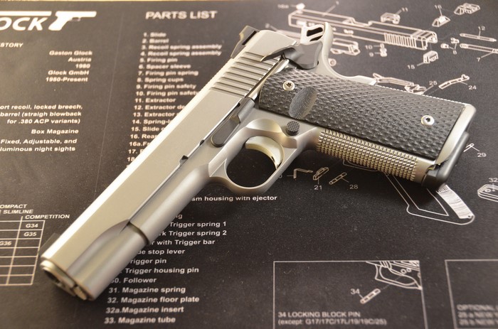 Ruger SR1911 pistol on parts list mat