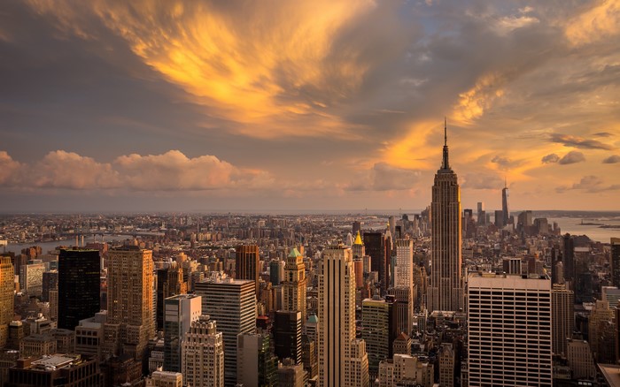 New York City skyline with Empire State Building at sunset