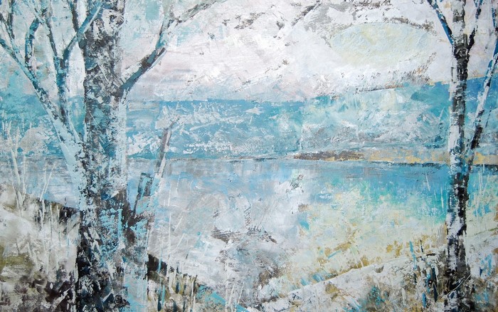 Abstract winter landscape with birch trees