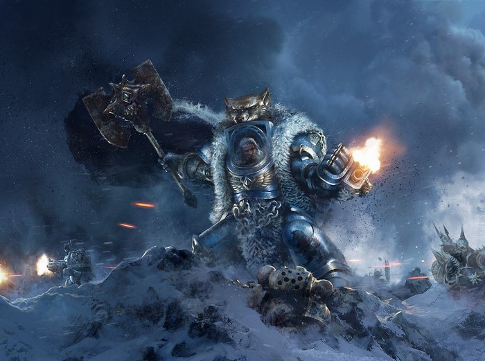 Logan Grimnar from Warhammer 40000 in battle