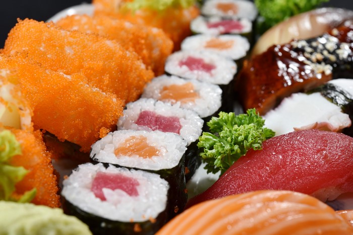 Assortment of sushi and seafood