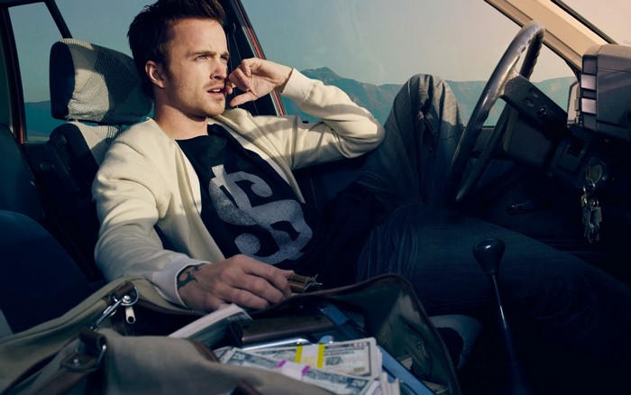 Aaron Paul from Need for Speed in a car