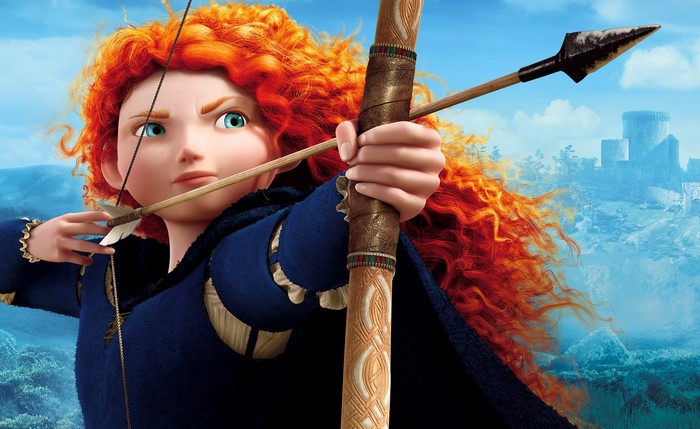 Merida from Brave aiming a bow and arrow