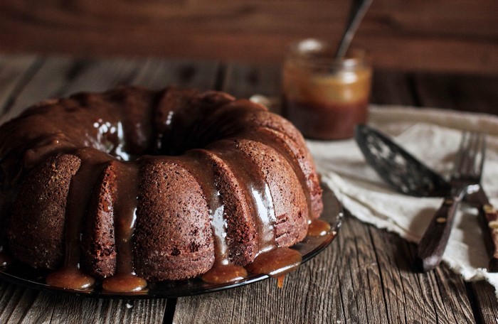 Chocolate Bundt Cake with Caramel Drizzle