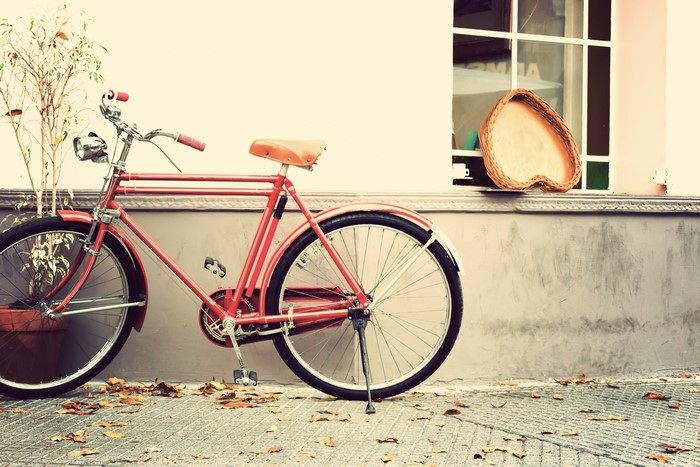 Red Bicycle with Heart-Shaped Basket