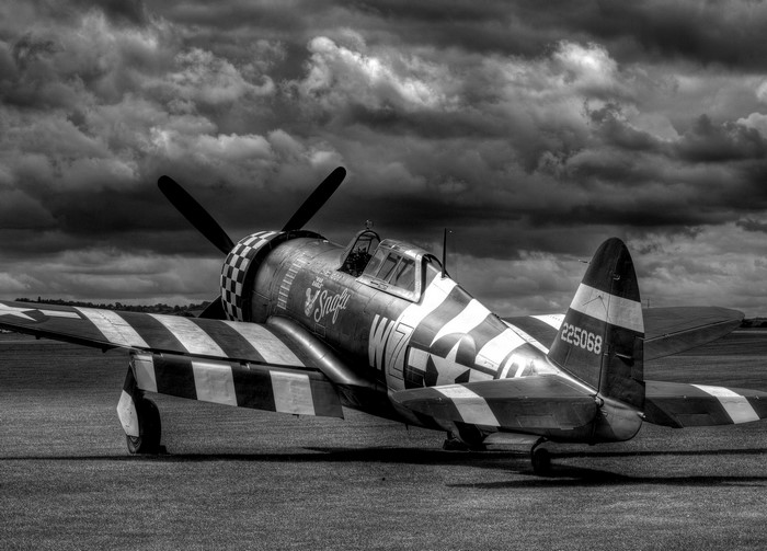 P47 Thunderbolt fighter airplane on a grassy field