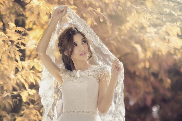 Bride with veil and brown hair
