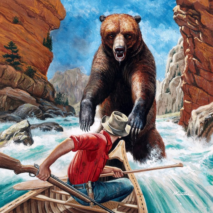 Man in Canoe Confronts Aggressive Brown Bear in River