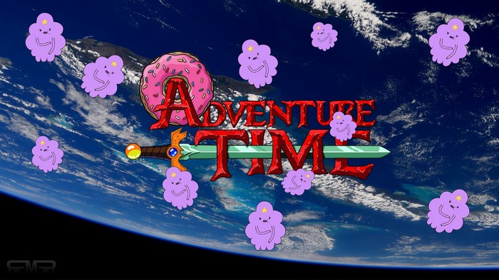 Adventure Time title card with Lumpy Space Princesses and Earth